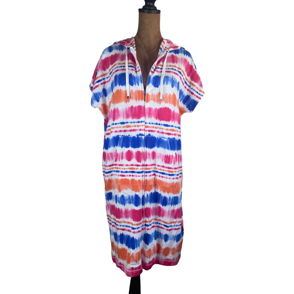 Lauren Ralph Lauren Women Tie Dye Striped Zip Hooded Cover Up Dress S Beach Swim